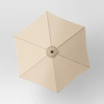 New - 7.5'x7.7' Hexagon Macrame Outdoor Patio Market Umbrella Beige with Faux Wood Pole - Threshold