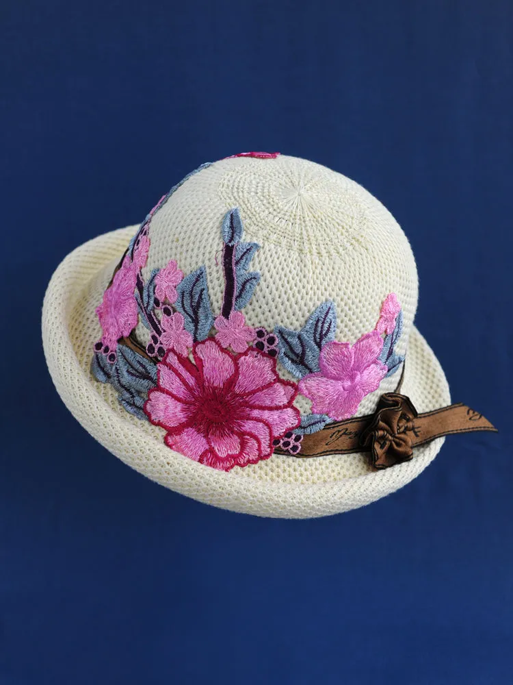 New Ethnic Style Embroidery Spring Knitted Fisherman Hat Sunscreen Sunshade Hat Women's Summer Top Hat Tide Versatile Pot Hat