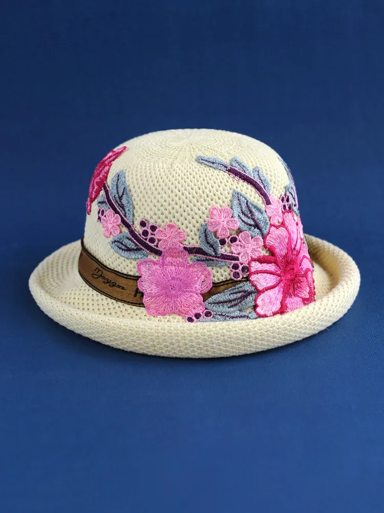 New Ethnic Style Embroidery Spring Knitted Fisherman Hat Sunscreen Sunshade Hat Women's Summer Top Hat Tide Versatile Pot Hat