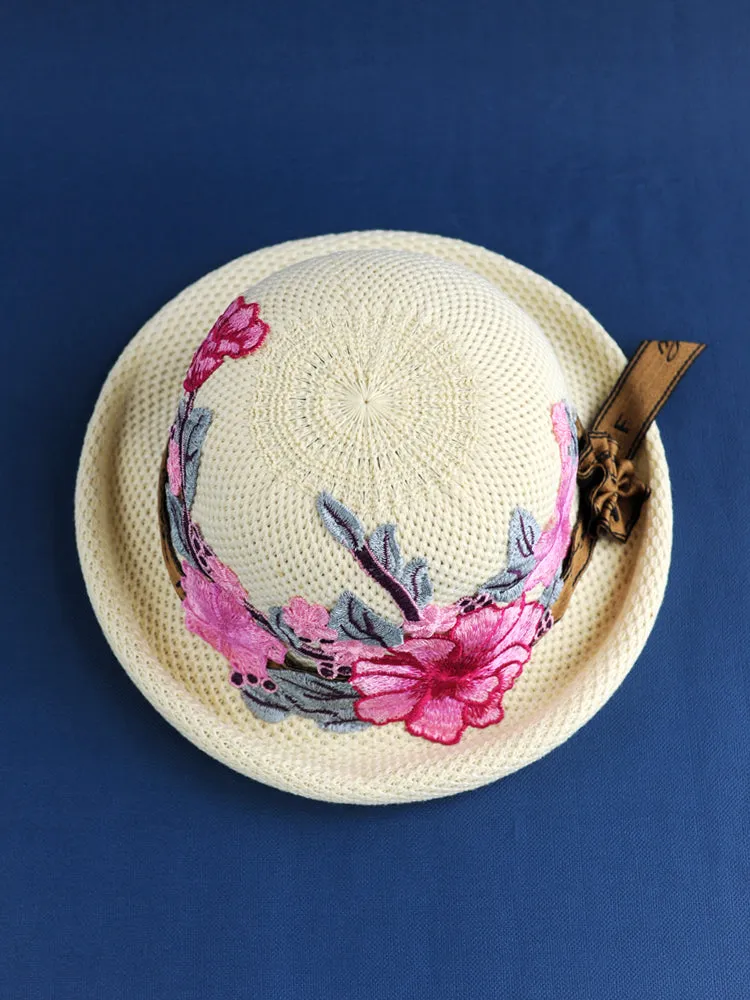 New Ethnic Style Embroidery Spring Knitted Fisherman Hat Sunscreen Sunshade Hat Women's Summer Top Hat Tide Versatile Pot Hat