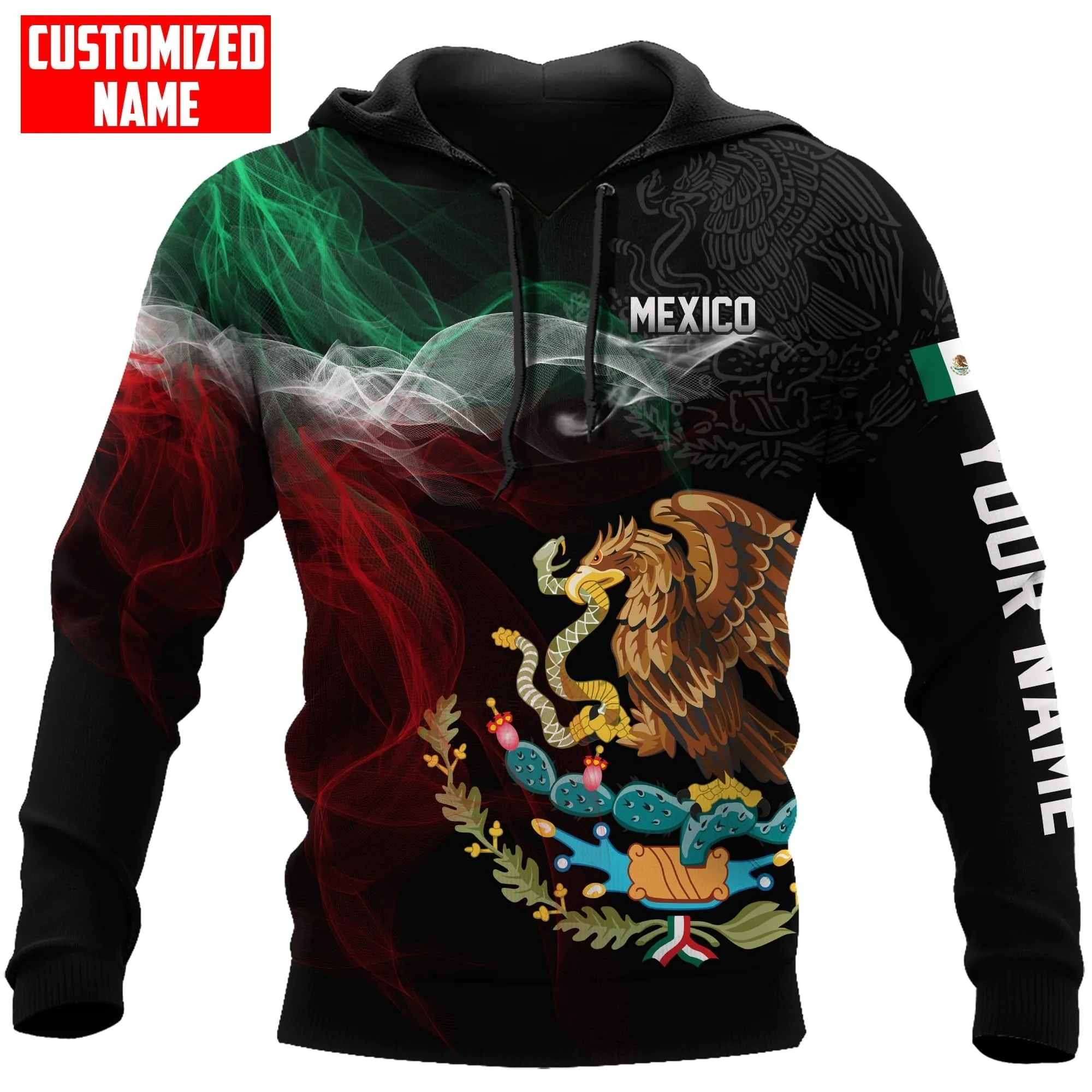 Personalized Name Mexico Smoke Line Flag Sweatshirt Hoodie Shirts, Gift for Mexican