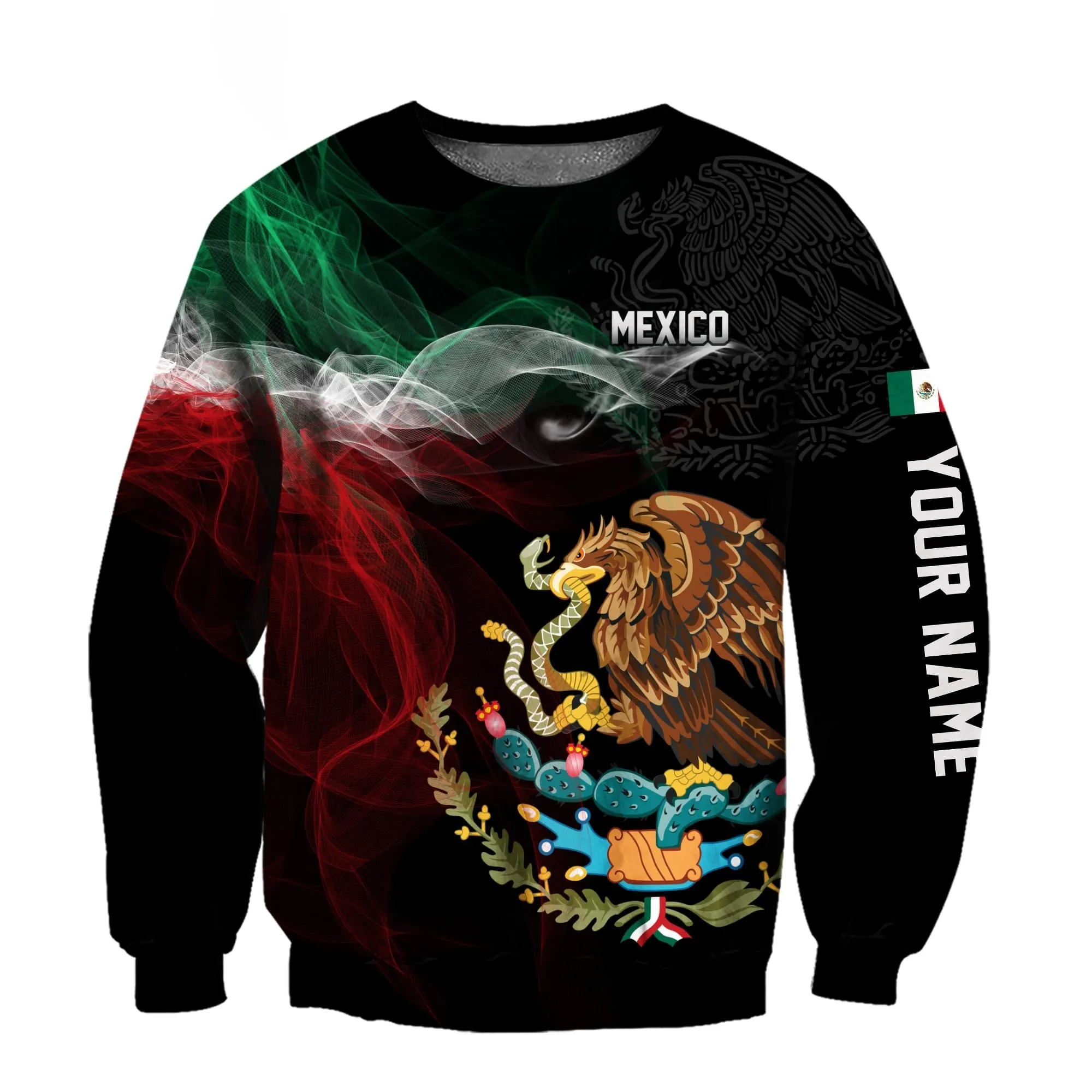 Personalized Name Mexico Smoke Line Flag Sweatshirt Hoodie Shirts, Gift for Mexican