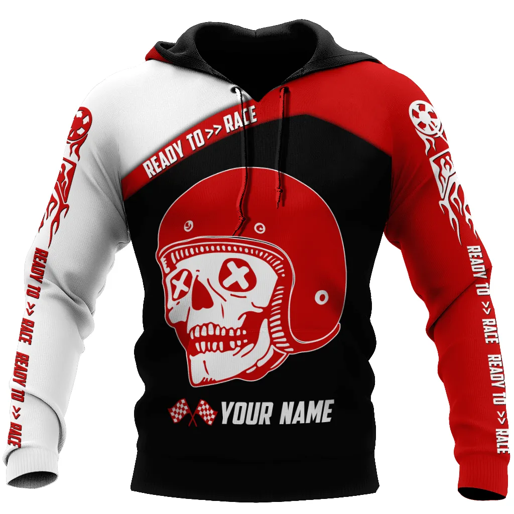 Personalized Name Motorcycle Ready To Race Racing 3D All Over Printed Unisex Shirts Red Skull