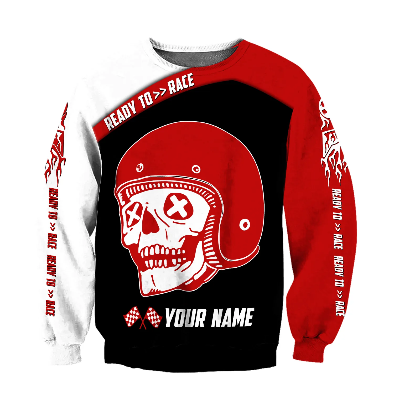 Personalized Name Motorcycle Ready To Race Racing 3D All Over Printed Unisex Shirts Red Skull