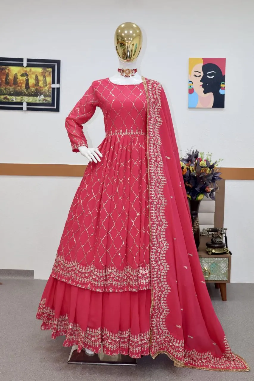 Pink Lehenga Choli in Faux Georgette with Embroidery Sequence Work