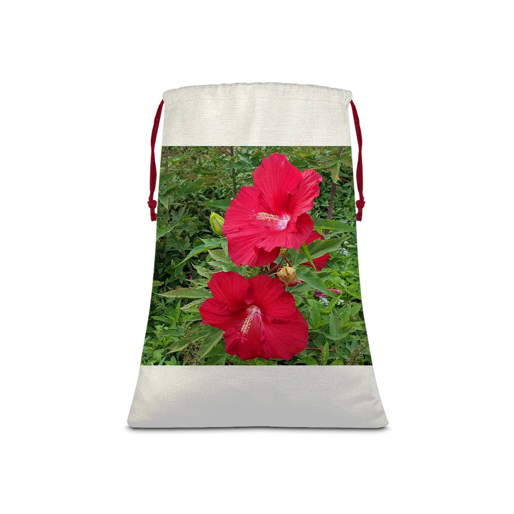 Red Flowers Sublimation Linen Drawstring Sack