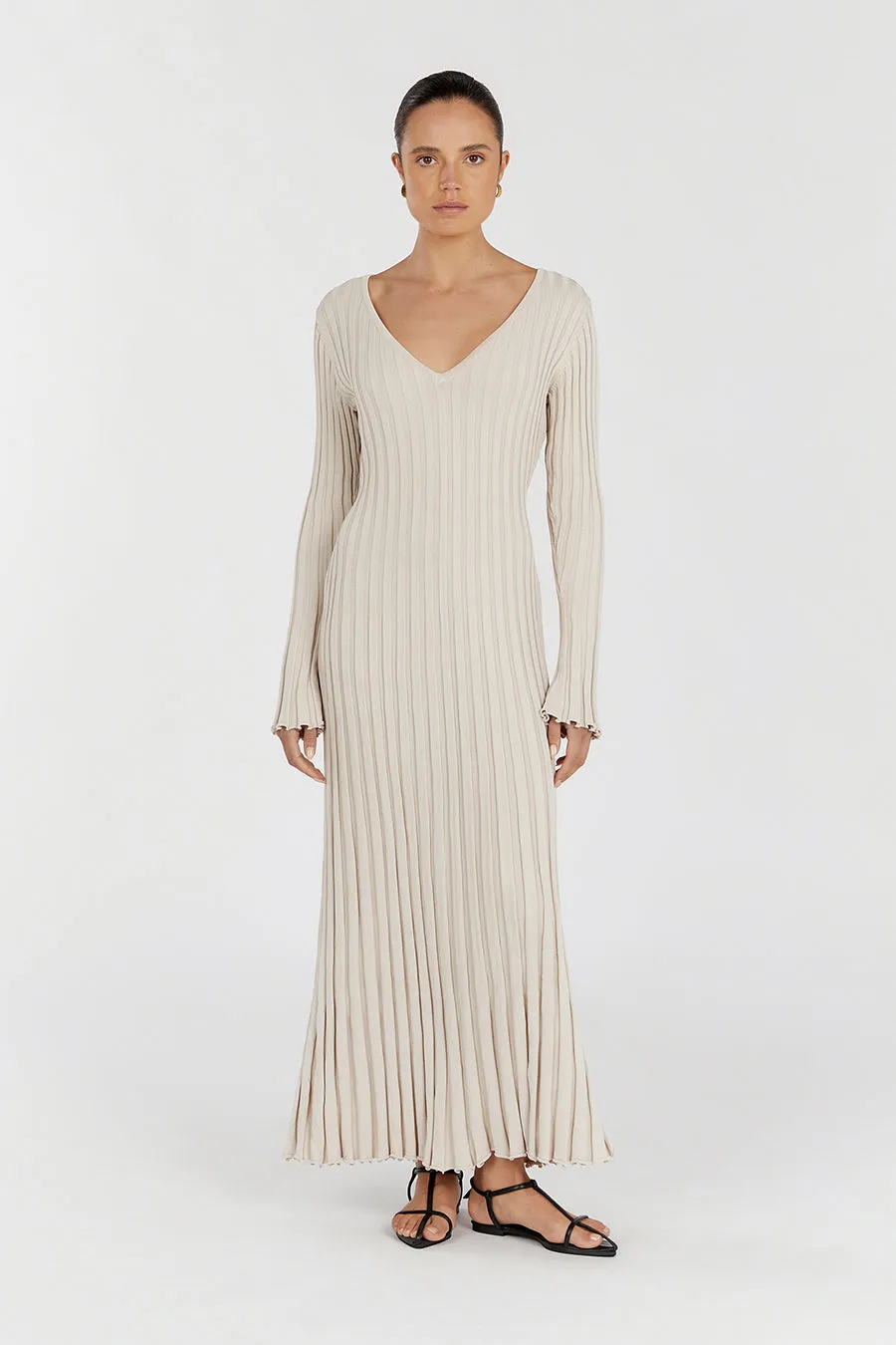 REIGN STONE SLEEVED KNIT MIDI DRESS