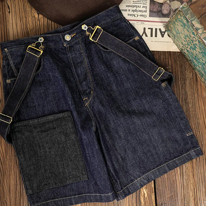 Retro Denim Casual Overalls Shorts