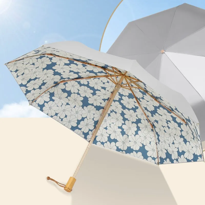 Retro small floral sunny umbrella manual folding vinyl anti-UV sun umbrella small fresh girl umbrella