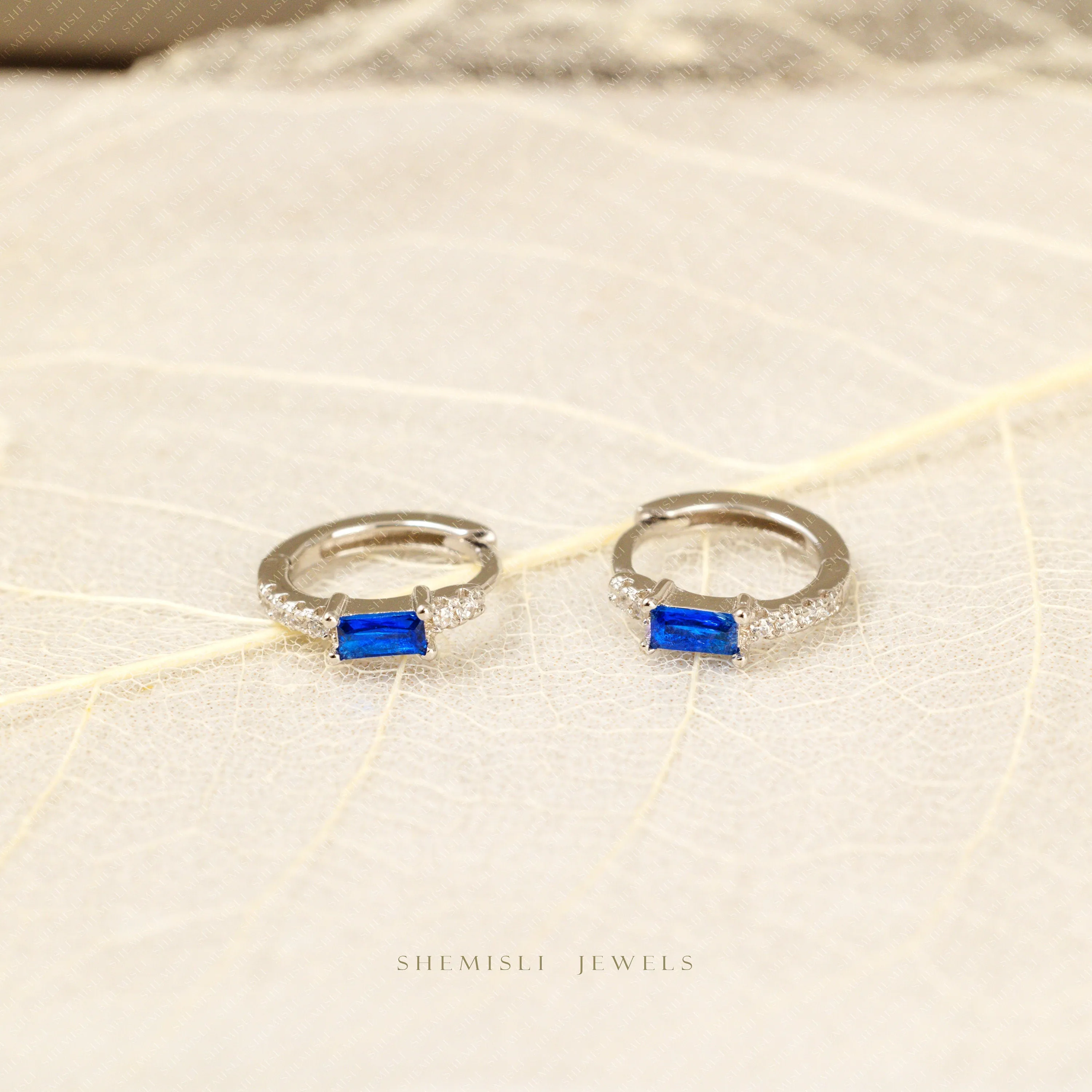 Sapphire Baguette CZ Hoops, Unisex, Gold, Silver SHEMISLI - SH353