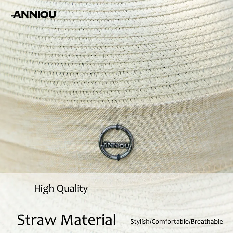 Sidiou Group ANNIOU Vacation French Style Bow Straw Hats Summer Sunscreen Large Brim Women Hat Riding Seaside Travel Foldable Sun Hat