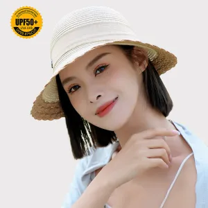 Sidiou Group ANNIOU Vacation French Style Bow Straw Hats Summer Sunscreen Large Brim Women Hat Riding Seaside Travel Foldable Sun Hat