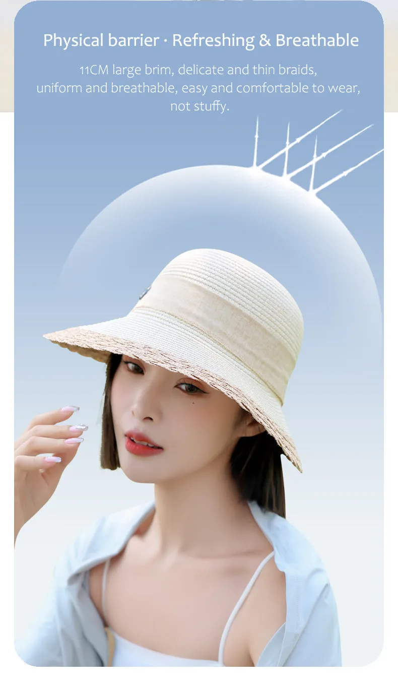 Sidiou Group ANNIOU Vacation French Style Bow Straw Hats Summer Sunscreen Large Brim Women Hat Riding Seaside Travel Foldable Sun Hat