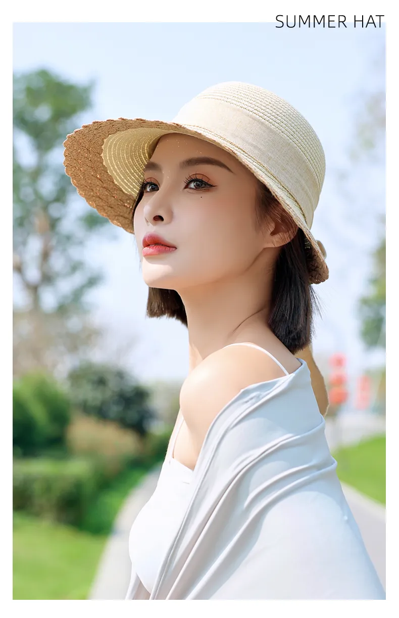 Sidiou Group ANNIOU Vacation French Style Bow Straw Hats Summer Sunscreen Large Brim Women Hat Riding Seaside Travel Foldable Sun Hat