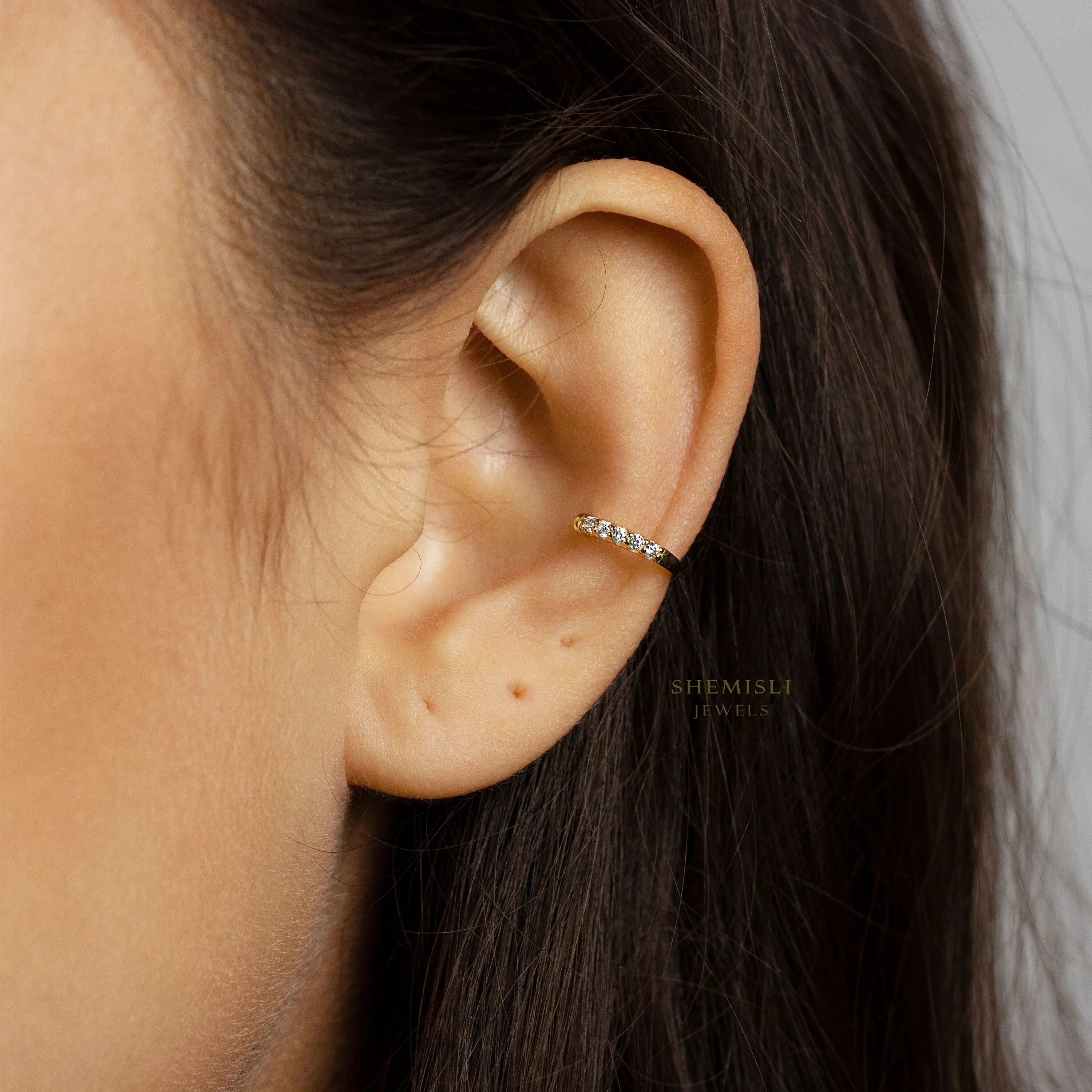 Simple CZ Ear Cuff, Earring No Piercing is Needed, Unisex, Gold, Silver SHEMISLI SF028