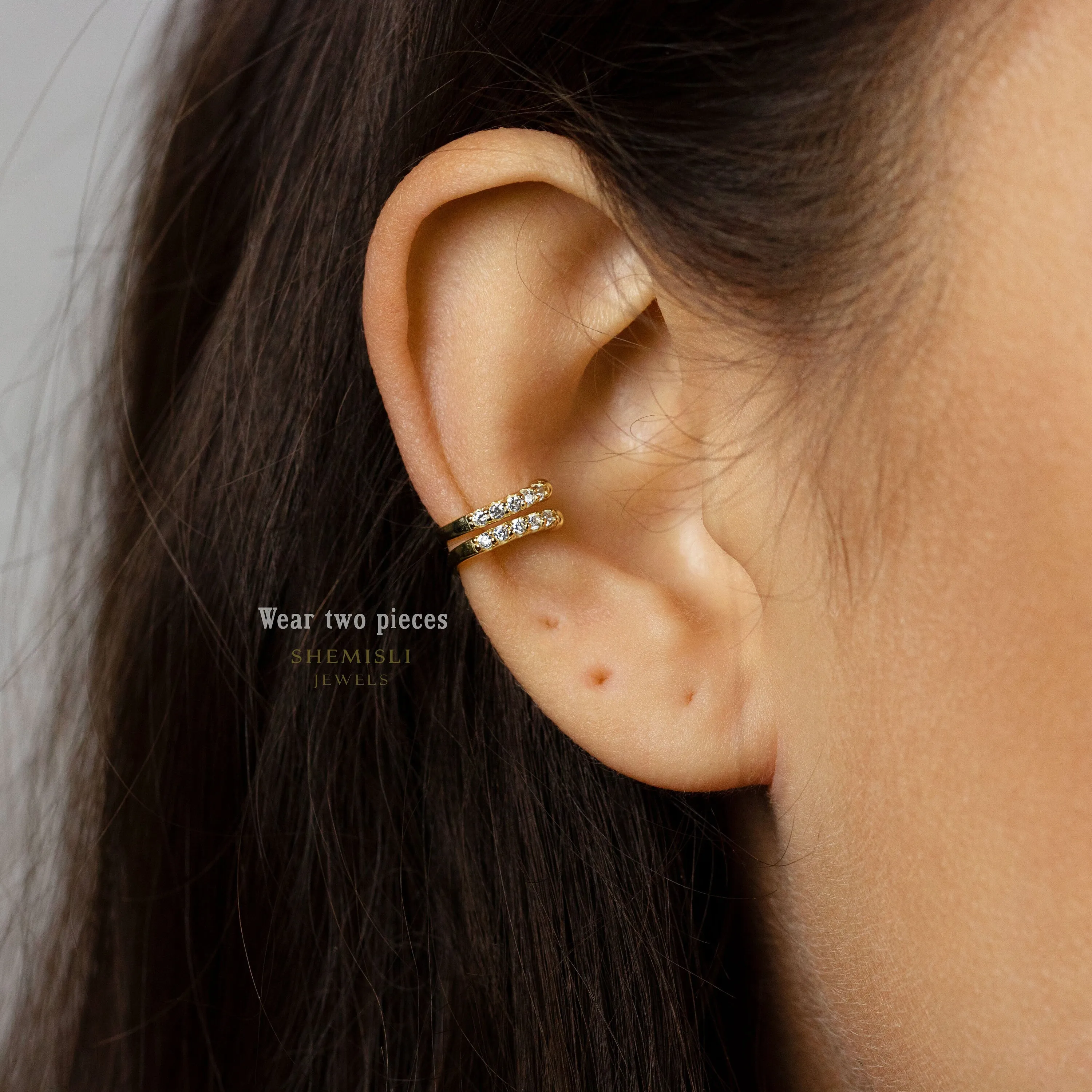 Simple CZ Ear Cuff, Earring No Piercing is Needed, Unisex, Gold, Silver SHEMISLI SF028