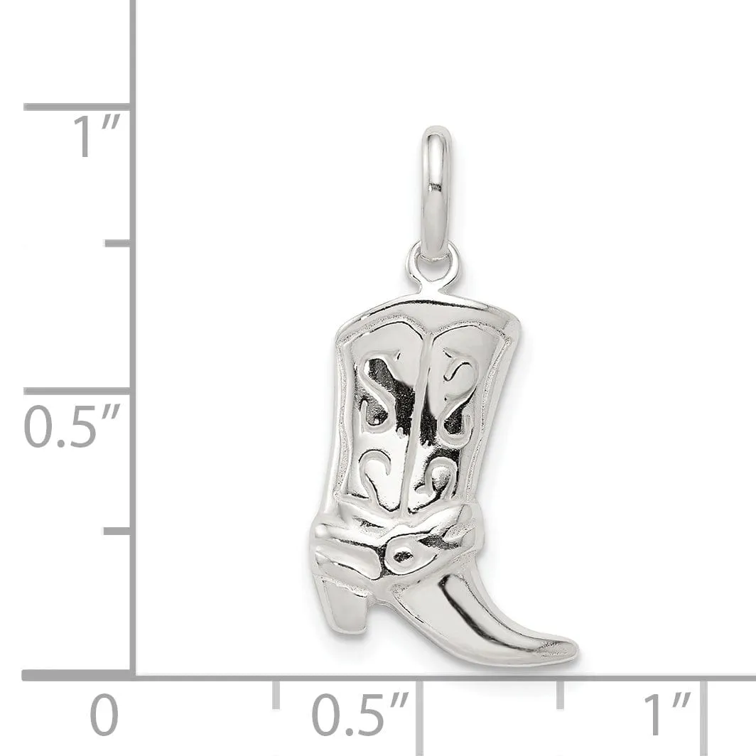 Solid Sterling Silver Polish Cowboy Boot Charm