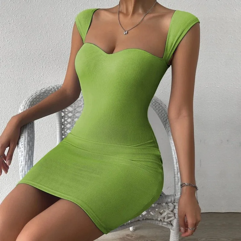 Spring And Summer New Women's Sexy Nightclub Short Dress Sleeveless Knitted Package Hip Halter Dress