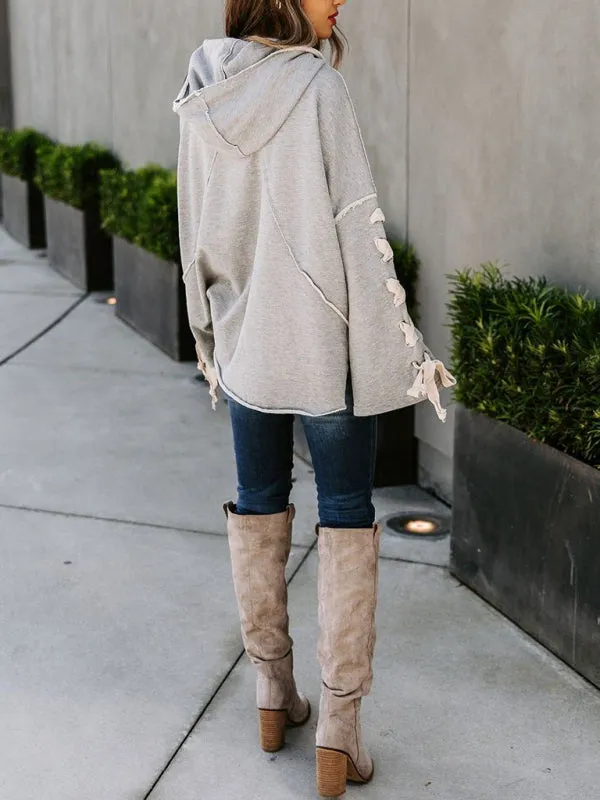 TEEK - Bandaged Arm Oversized Hooded Pile Neck Sweater