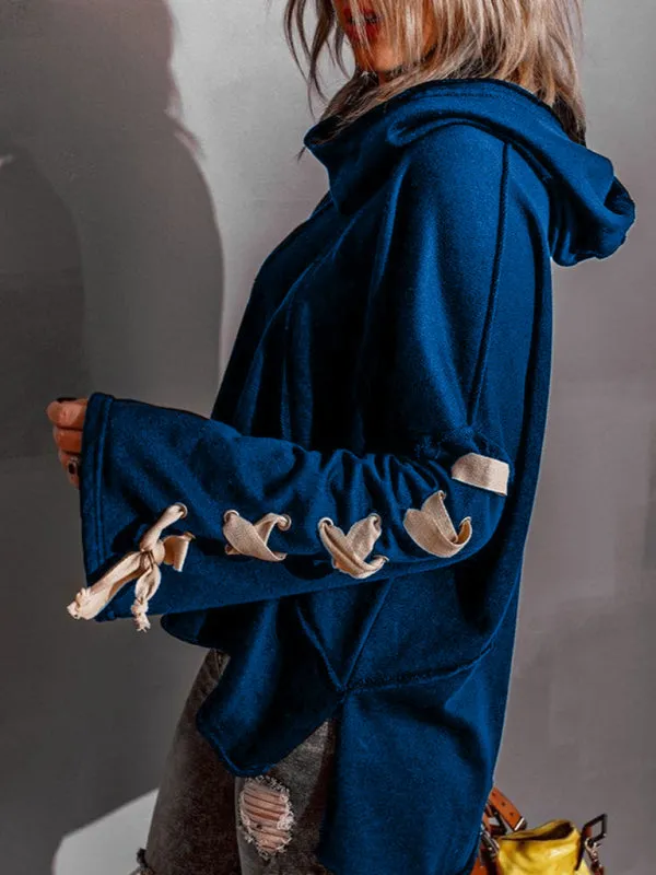 TEEK - Bandaged Arm Oversized Hooded Pile Neck Sweater