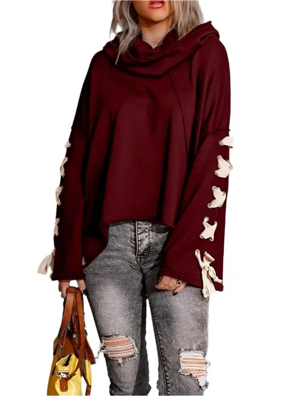 TEEK - Bandaged Arm Oversized Hooded Pile Neck Sweater