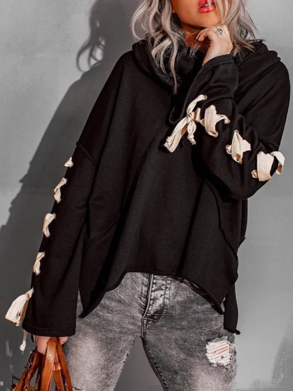 TEEK - Bandaged Arm Oversized Hooded Pile Neck Sweater