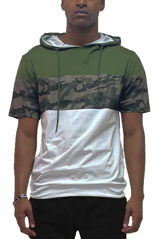 TEEK - Camo and Solid Block Hooded Shirt