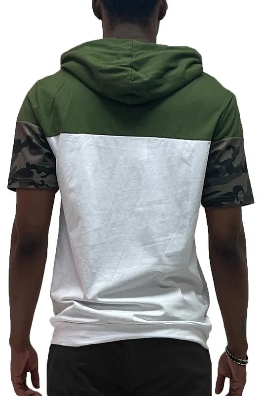 TEEK - Camo and Solid Block Hooded Shirt