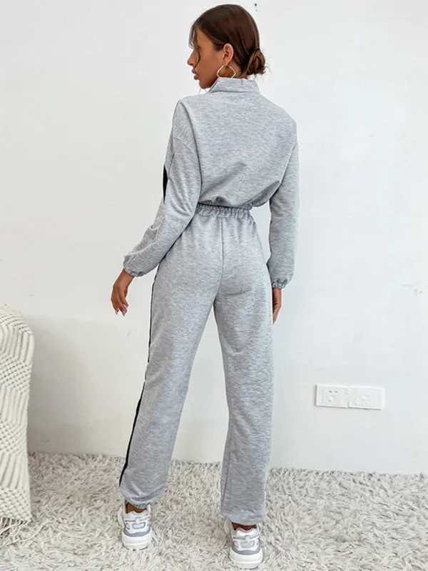 TEEK - Grey Two-Piece Color Block Crop Sweatshirt Suit