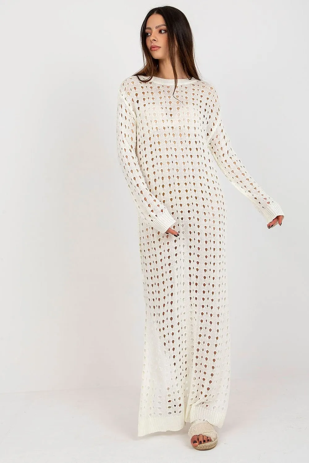 TEEK - Long Sleeve Mesh Side Slit Beach Dress