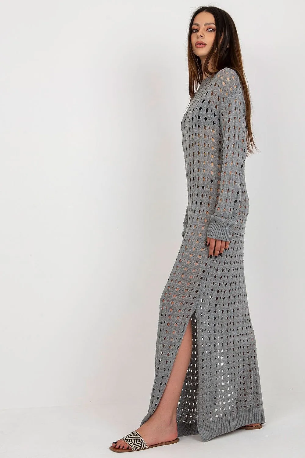 TEEK - Long Sleeve Mesh Side Slit Beach Dress