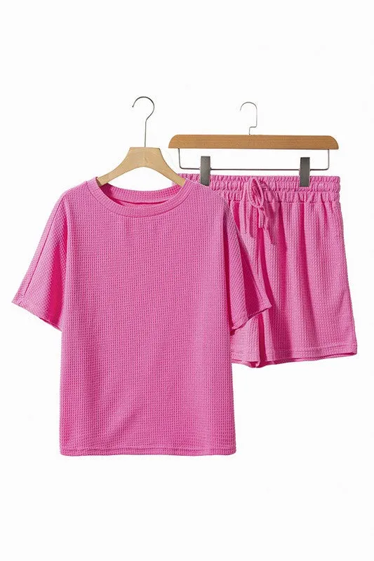 TEEK - Textured Tee Drawstring Shorts Set