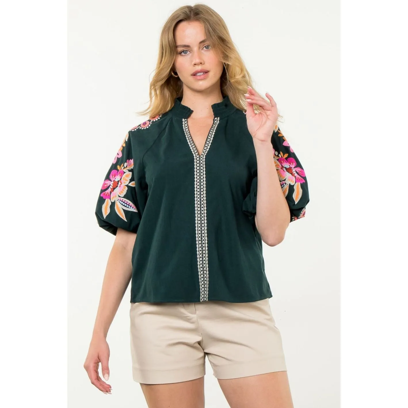 Tessa Embroidered Puff Sleeve THML Top