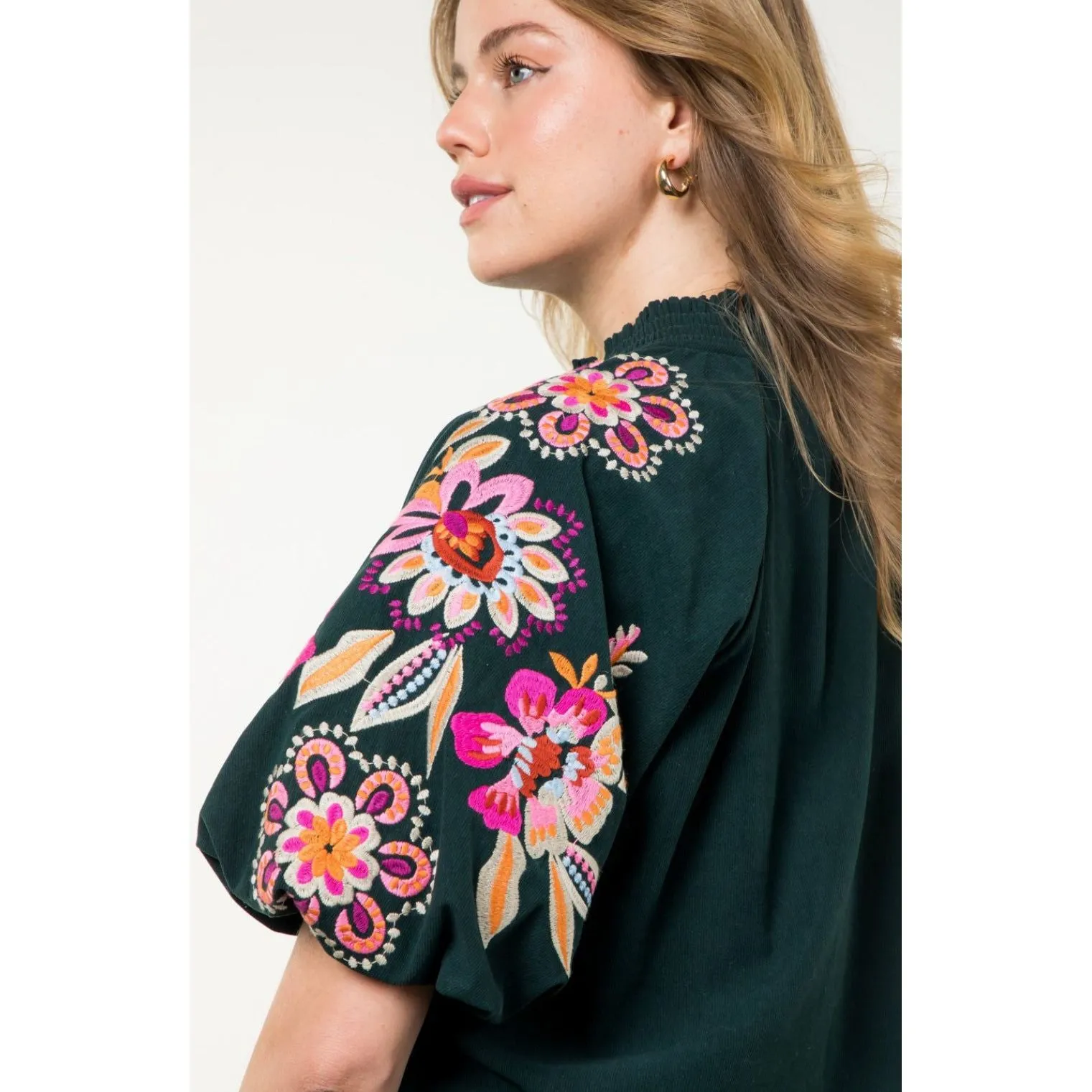 Tessa Embroidered Puff Sleeve THML Top