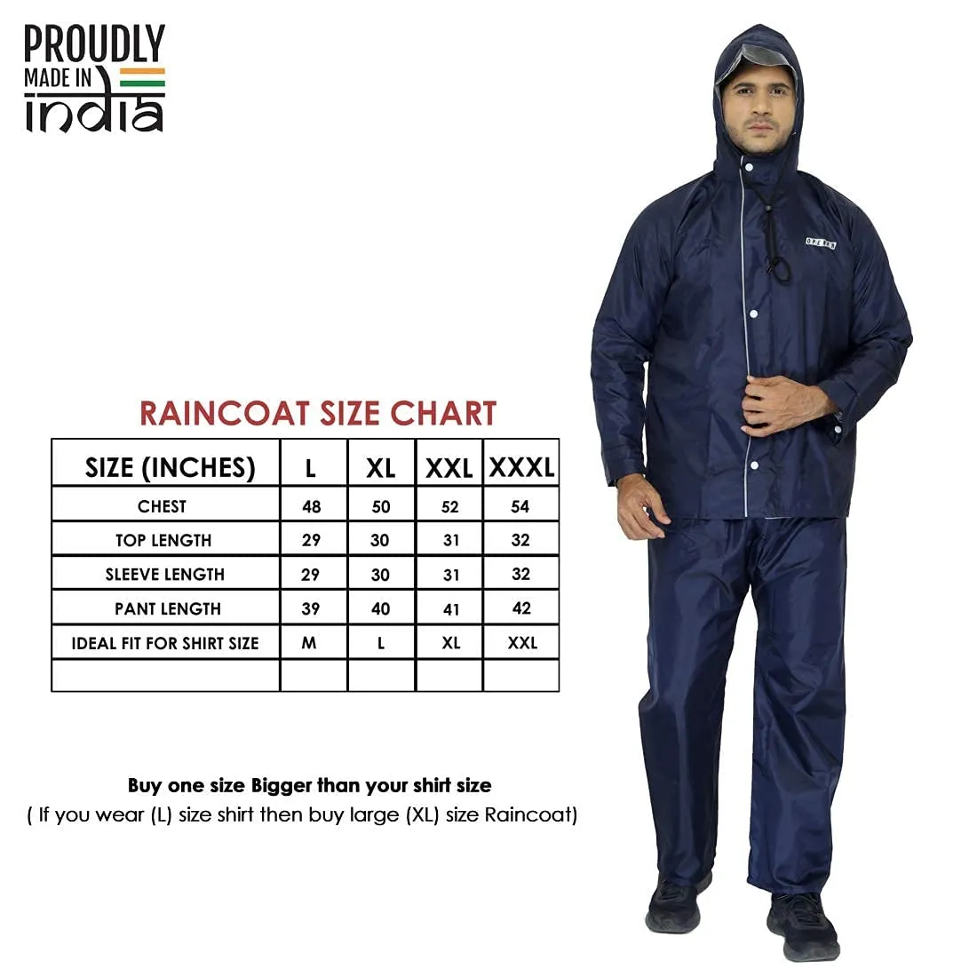 THE CLOWNFISH Rain Coat Waterproof Raincoat With Pants Polyester Reversible Double Layer Raincoat For Men Bike Rain Suit Standard Length Rain Jacket Suit Inner Mobile Pocket With Storage Bag(Blue Xl)