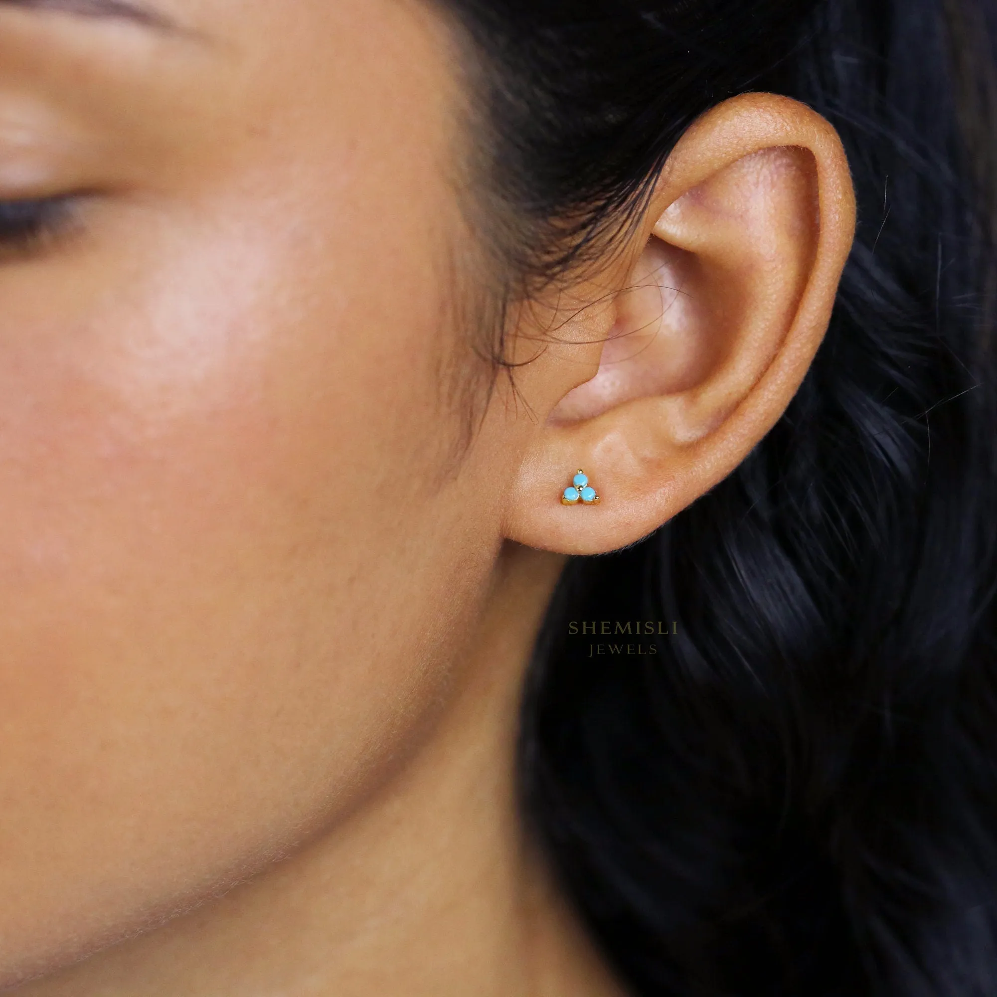 Tiny Clover Flower Stud, White Emerald Turquoise Sapphire Black Opal, Unisex, Gold, Silver SHEMISLI SS039, SS151, SS152, SS244, SS245, SS184