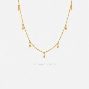 Tiny Diamond Shape Drops Necklace, Unisex, Gold, Silver  (14.75" 2.25"=17") SHEMISLI - SN031