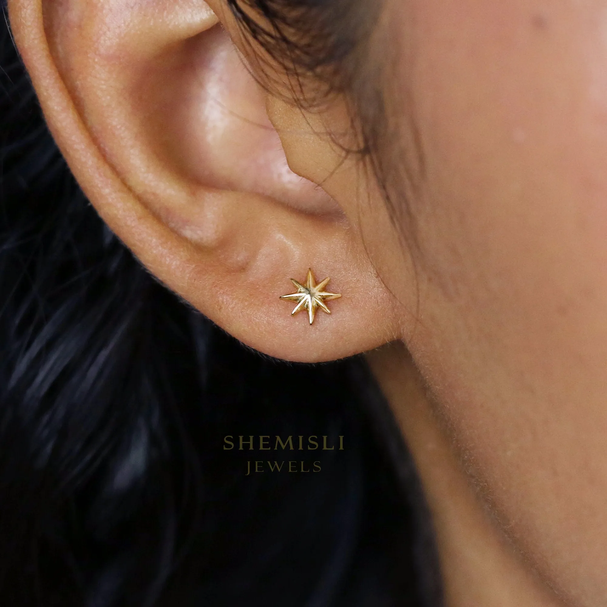 Tiny Star Studs Earrings, Starburst Studs, Celestial Earrings for Stacking Unisex, Gold, Silver SHEMISLI - SS032