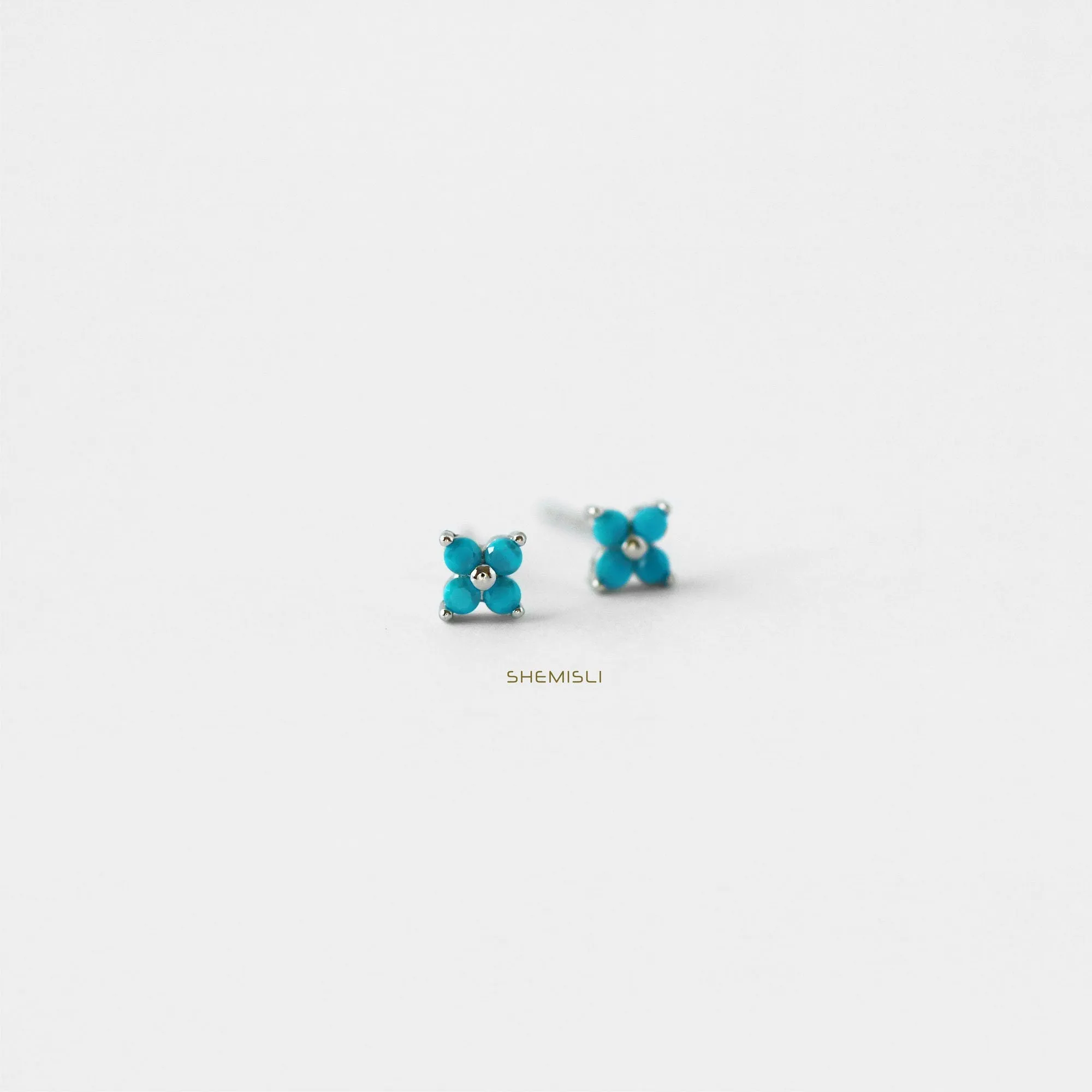 Tiny Turquoise Clover Flower Stud, Unisex, Gold, Silver SHEMISLI SS080