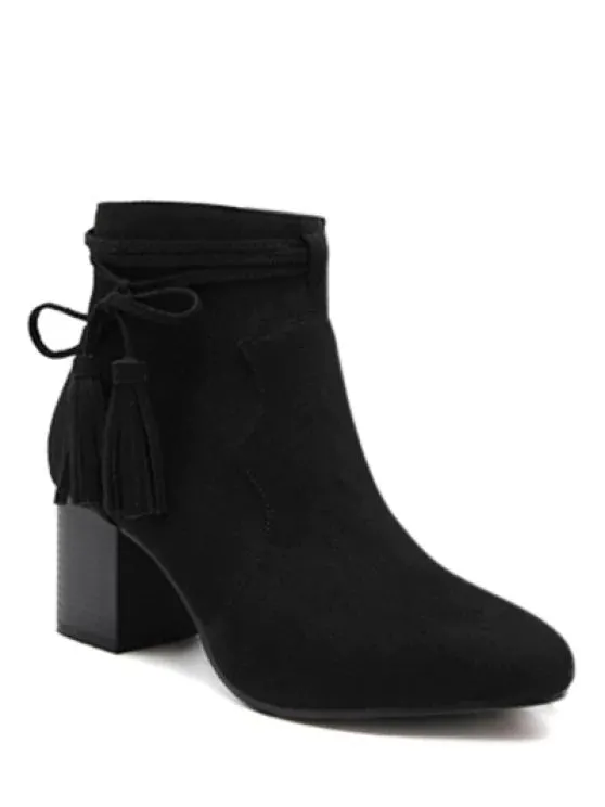 Trendy Tassels Zipper Chunky Heel Ankle Boots