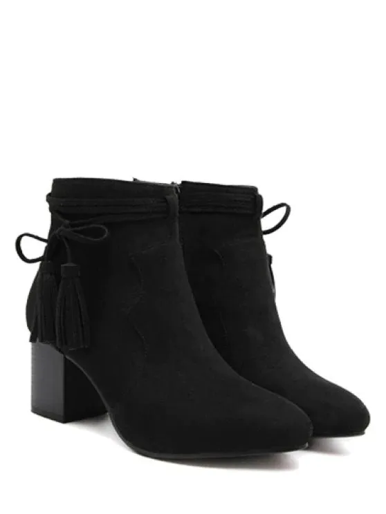 Trendy Tassels Zipper Chunky Heel Ankle Boots