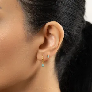 Turquoise Clover Stud Drop Hoop Earrings Stack Set, Unisex, Gold, Silver SHEMISLI SS152, SH356