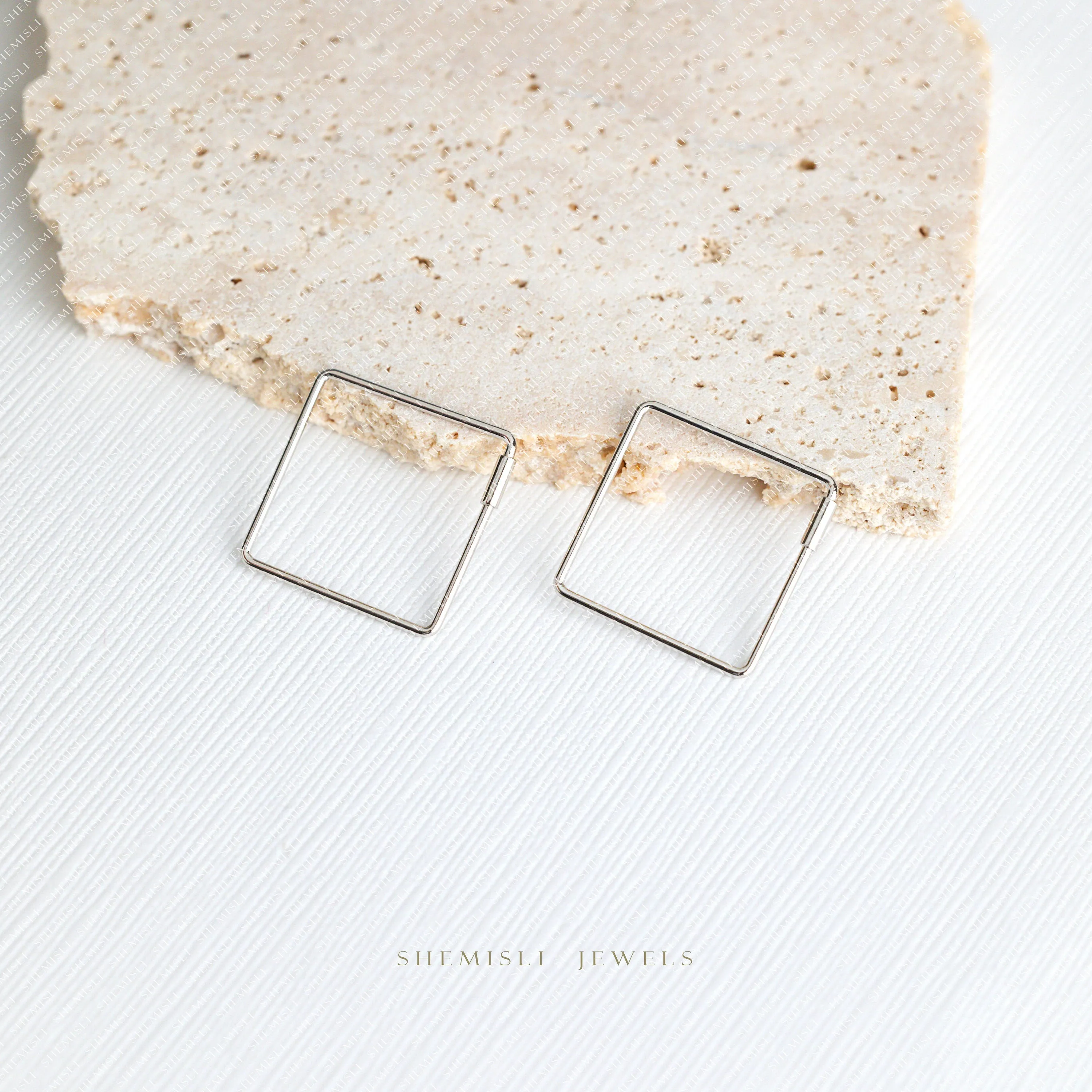 Ultra Light Diamond Shape or Square Hoop Earrings, Thin Shape Hoops, Unisex, Gold, Silver SHEMISLI SH442