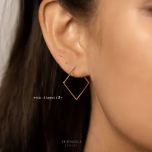 Ultra Light Diamond Shape or Square Hoop Earrings, Thin Shape Hoops, Unisex, Gold, Silver SHEMISLI SH442