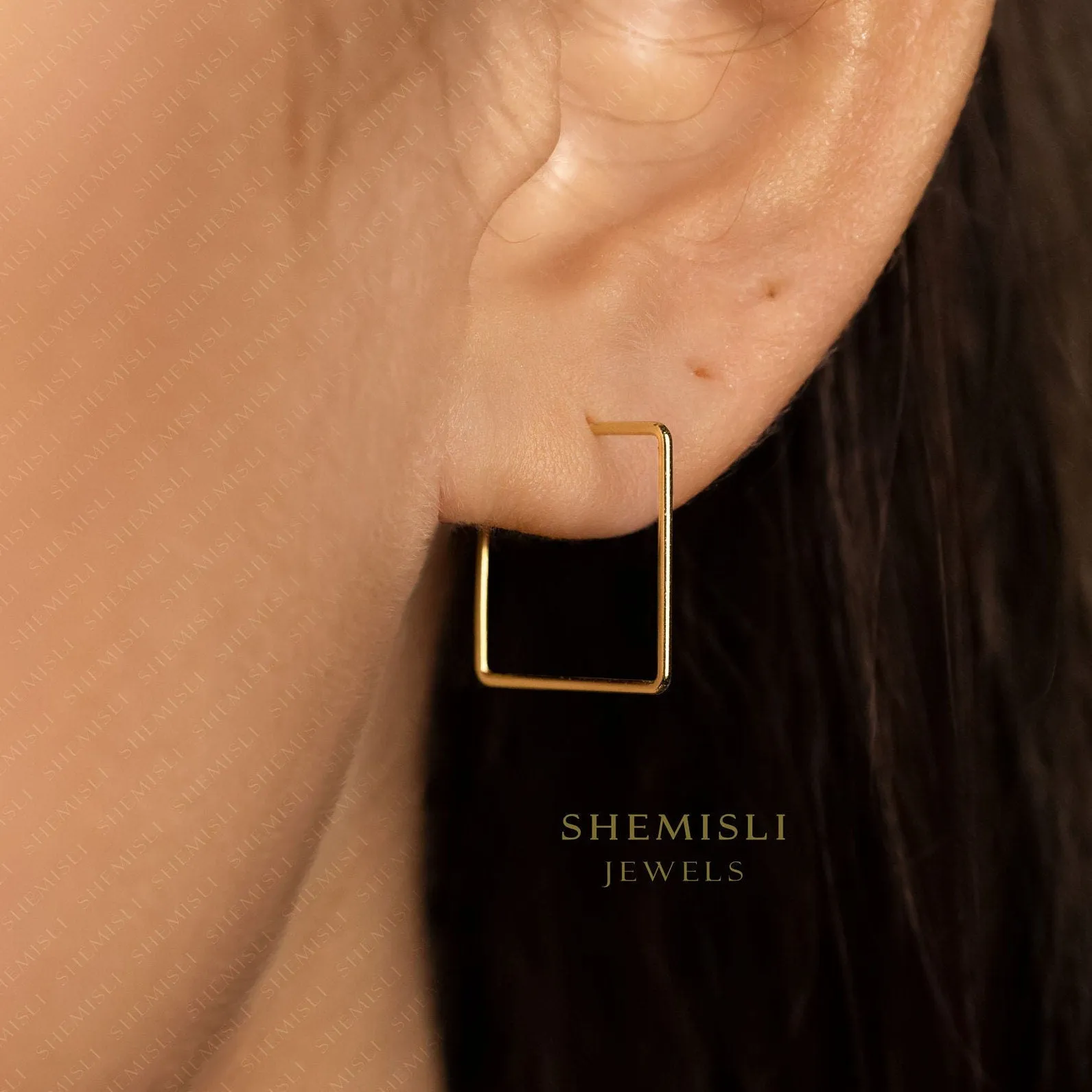 Ultra Light Diamond Shape or Square Hoop Earrings, Thin Shape Hoops, Unisex, Gold, Silver SHEMISLI SH442