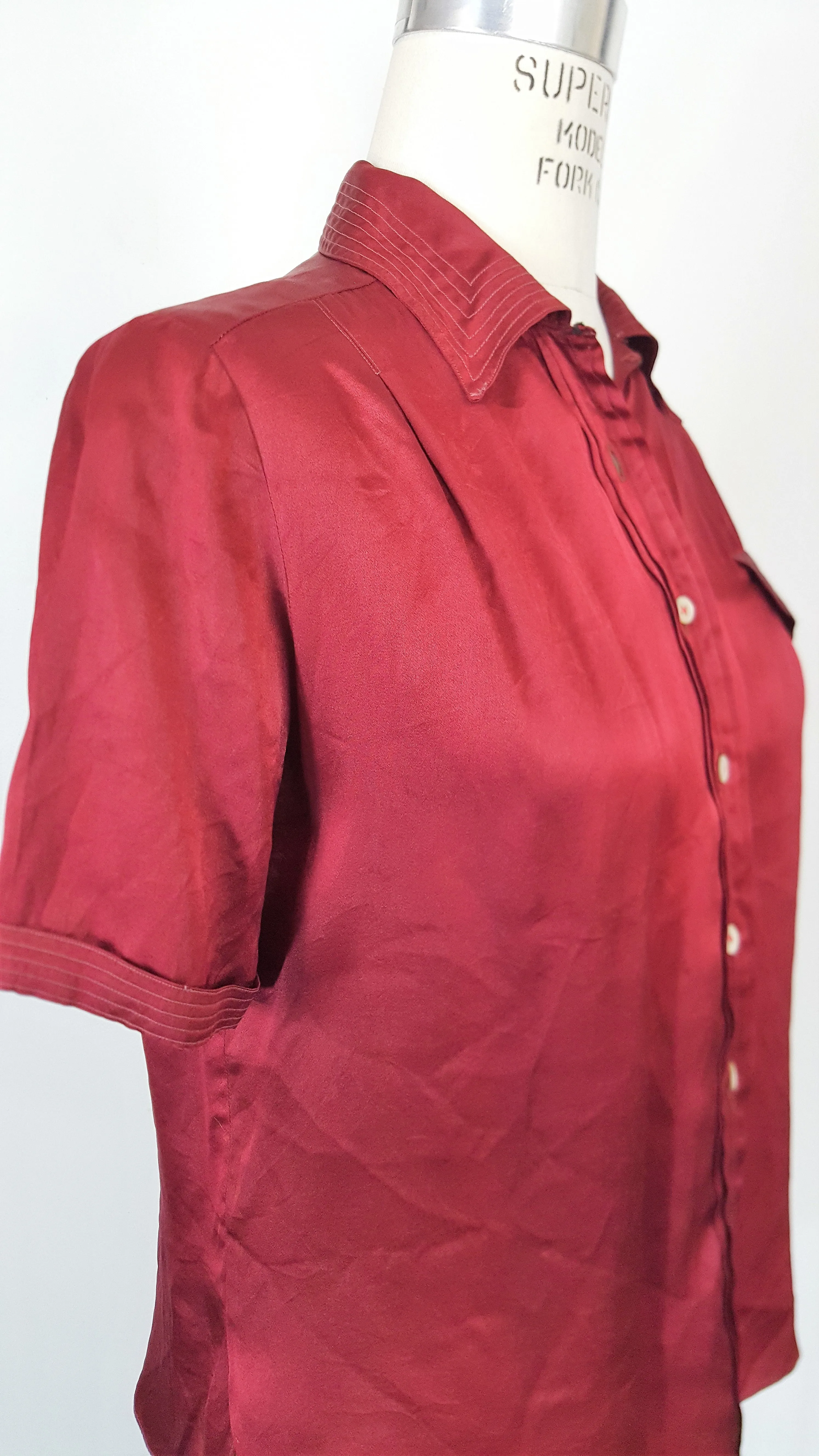 Vintage 1940s Dark Red Satin Blouse