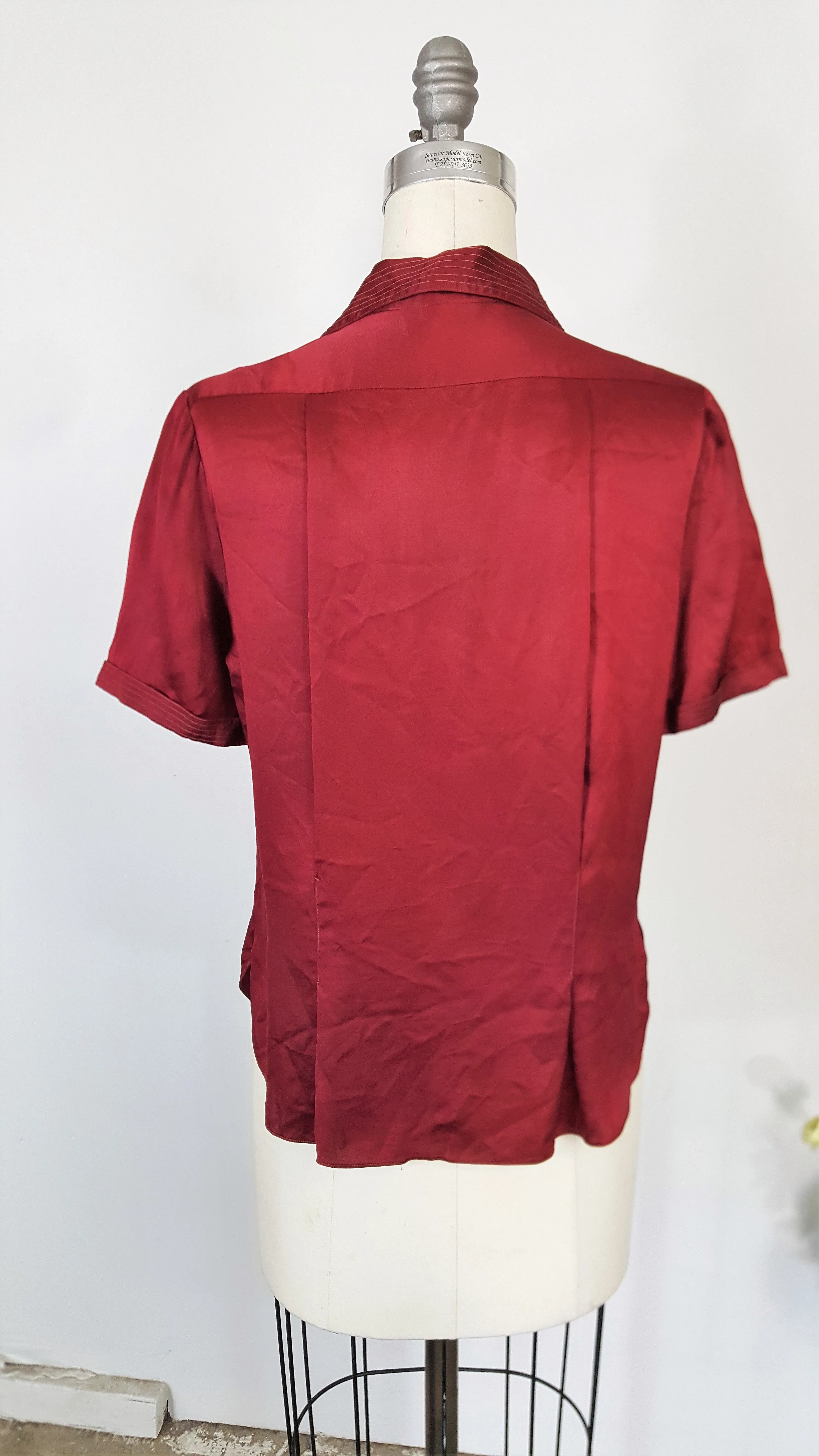 Vintage 1940s Dark Red Satin Blouse