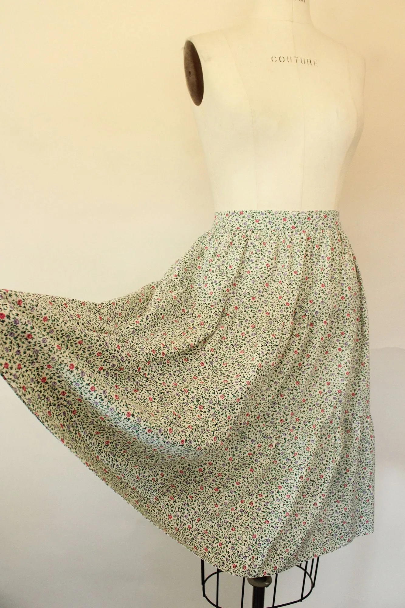 Vintage 1970s 1980s Floral Print Calico Skirt