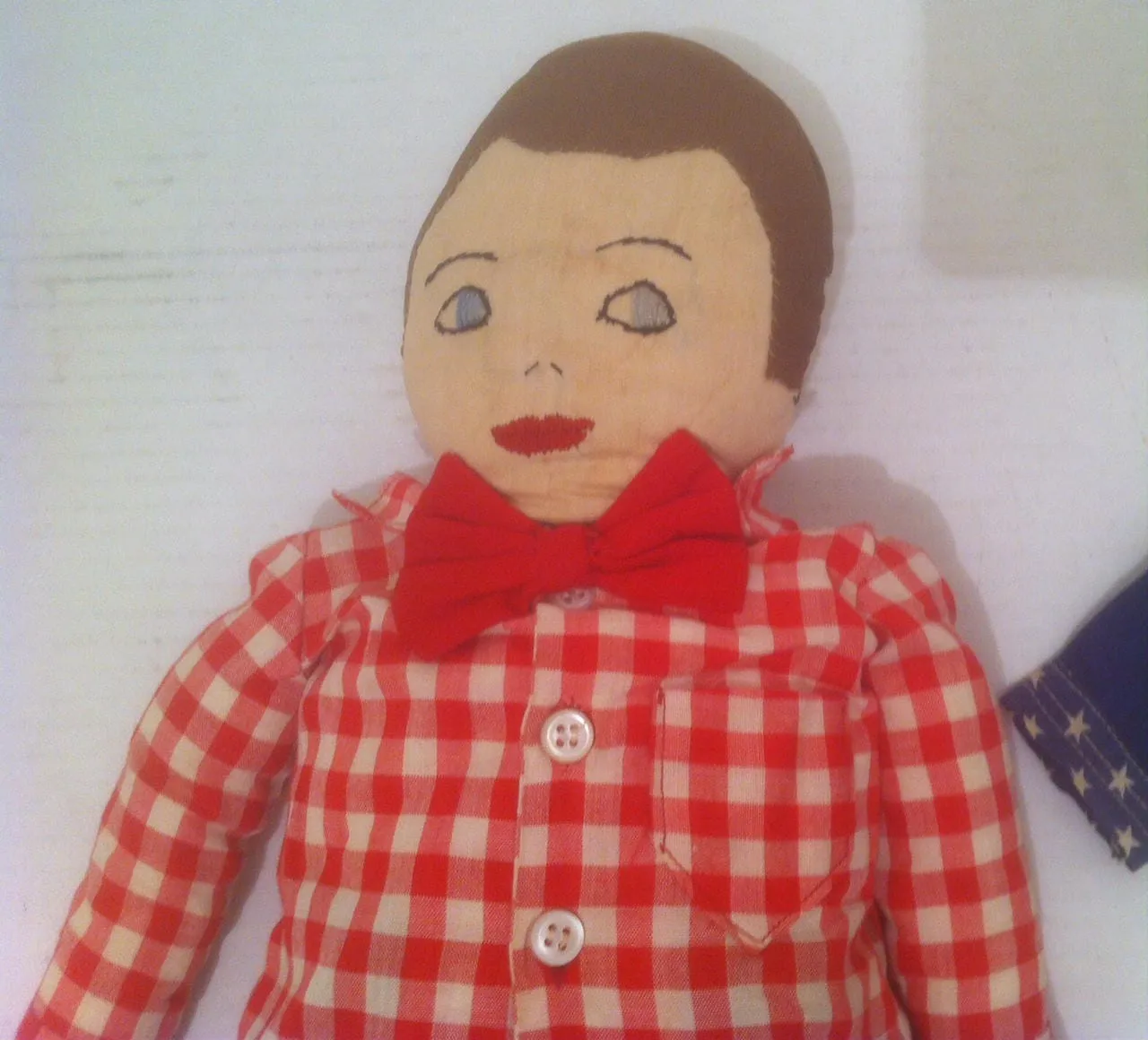 Vintage Hand Made Old Doll, Boy with Red Bow Tie, Country Look, Extra Set of Clothes, Sailor Suit, Navy, Checkered Shirt, Old Time Doll